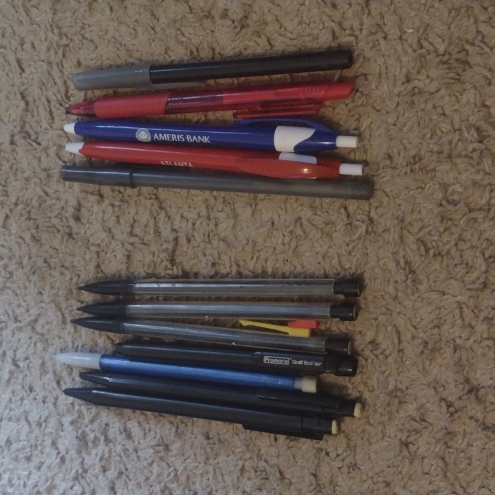 Bundle of 12 pens/ lead pencils ( no lead and out of ink)